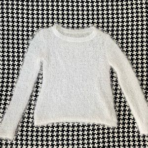 Vintage y2k 90s white long sleeve fuzzy eyelash crew neck sweater